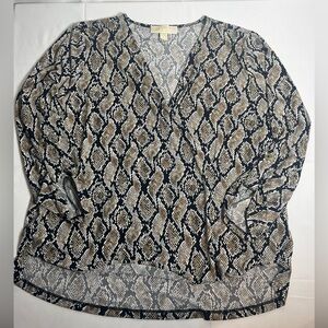 Michael Kors Black and Tan Snake Print Blouse